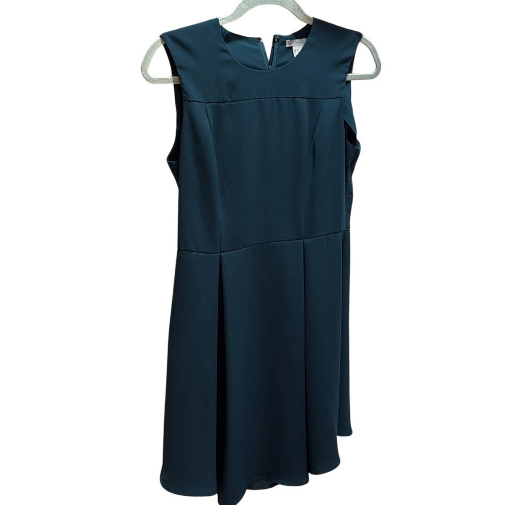 HM Womens Sleeveless Fit and Flare Dress Dark Teal Blue Pleated Size‎ 10
